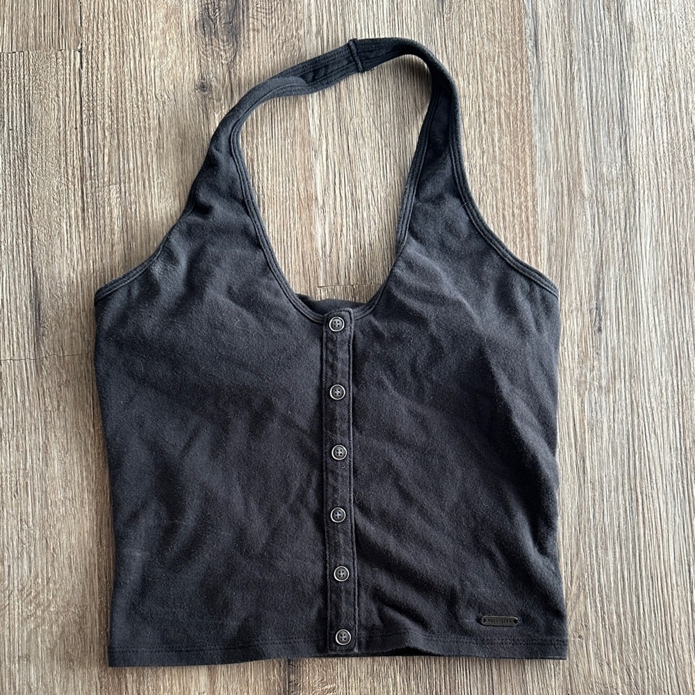 Hollister Black Button-Front Halter Top